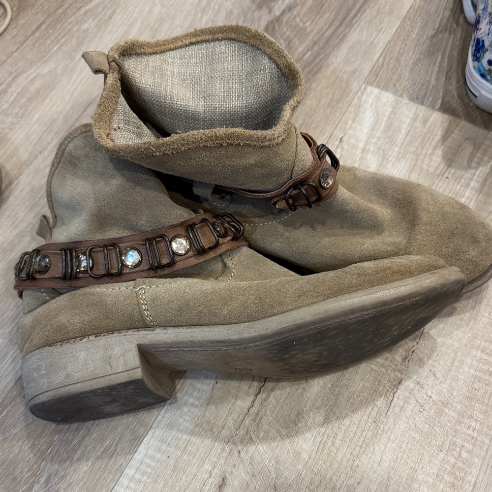 Womens Tan Ankle Boots with Decorative Strap